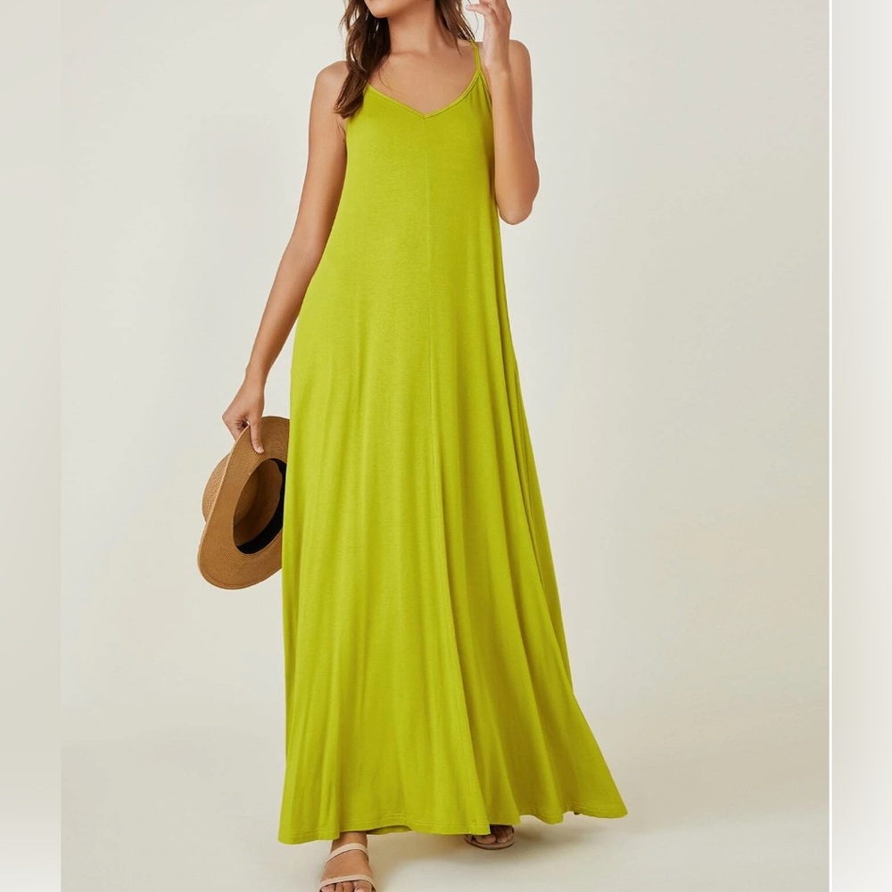 Lime Cami Dress With Pockets - Picture 2 of 7